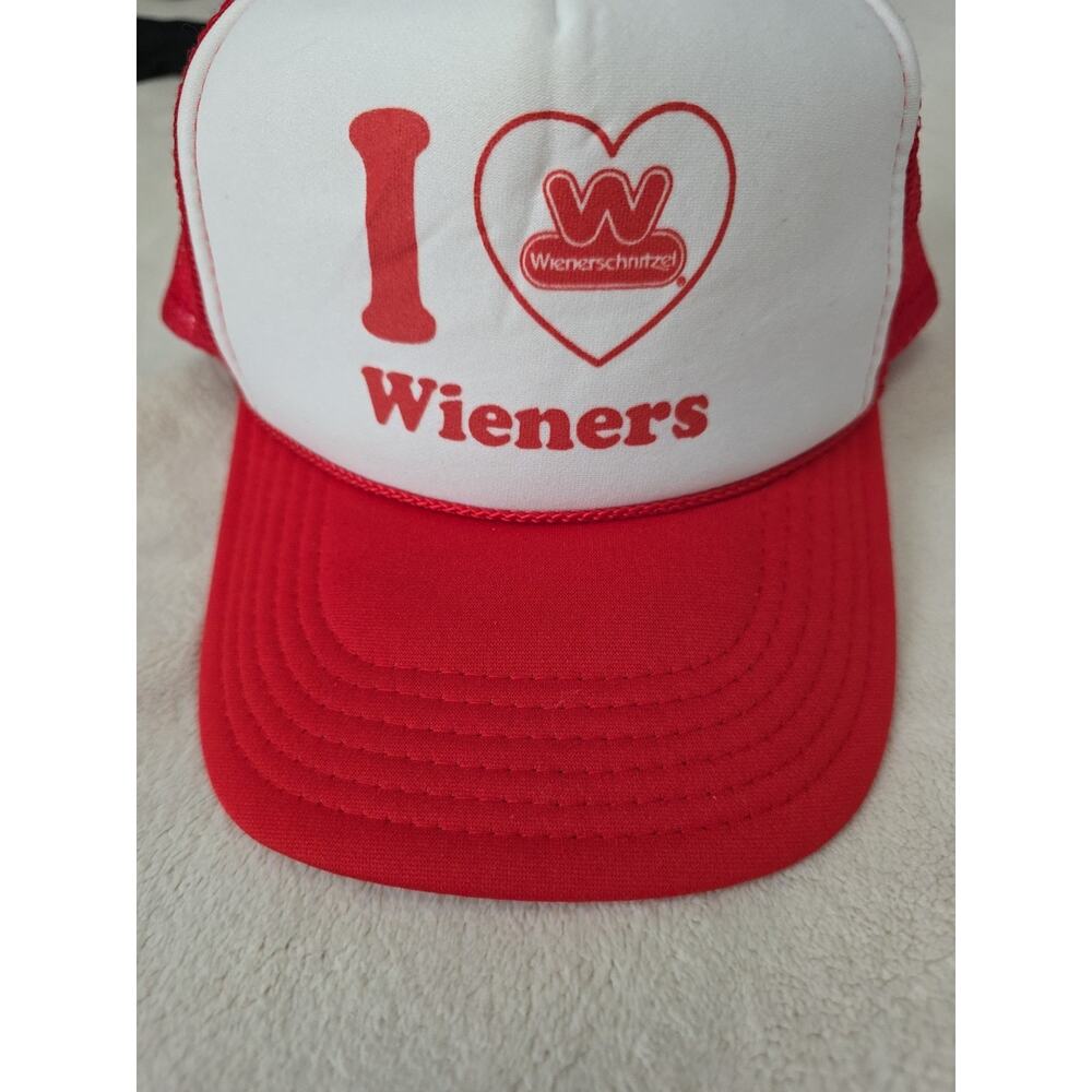 Wienerschnitzel Hat Womens Mens Red Snapback Trucker Hat I Love Wieners Graphic - Picture 2 of 6